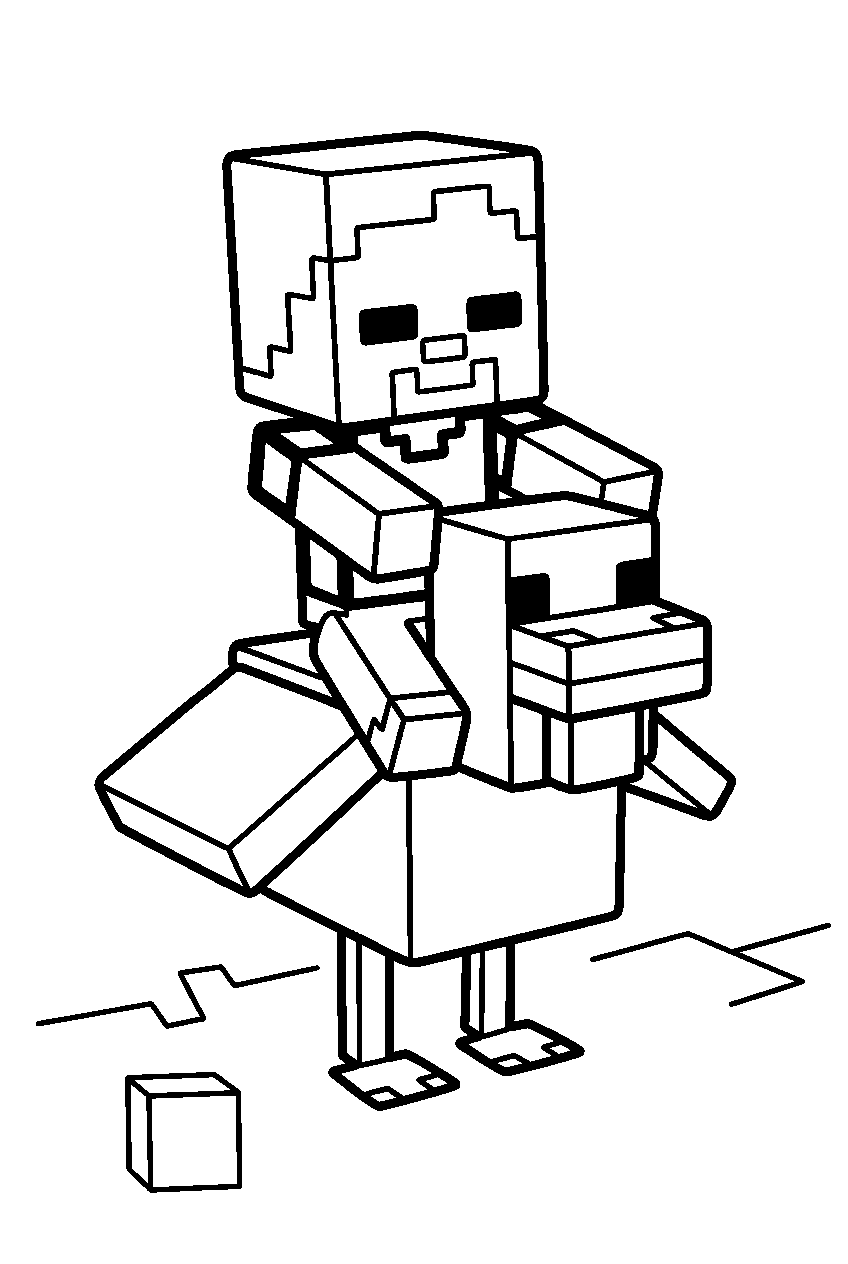 minecraft chicken jockey with baby zombie riding a chicken line art