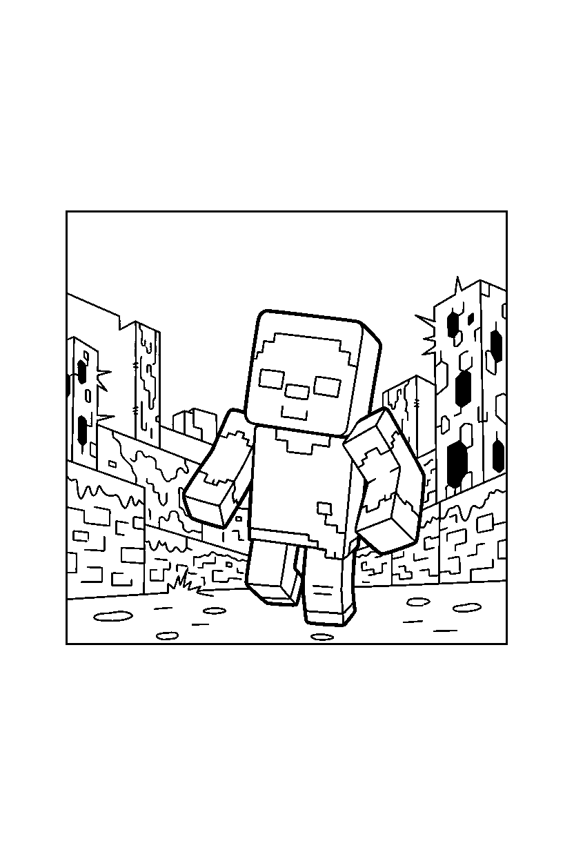 minecraft zombie approaching carefully in the nether line art