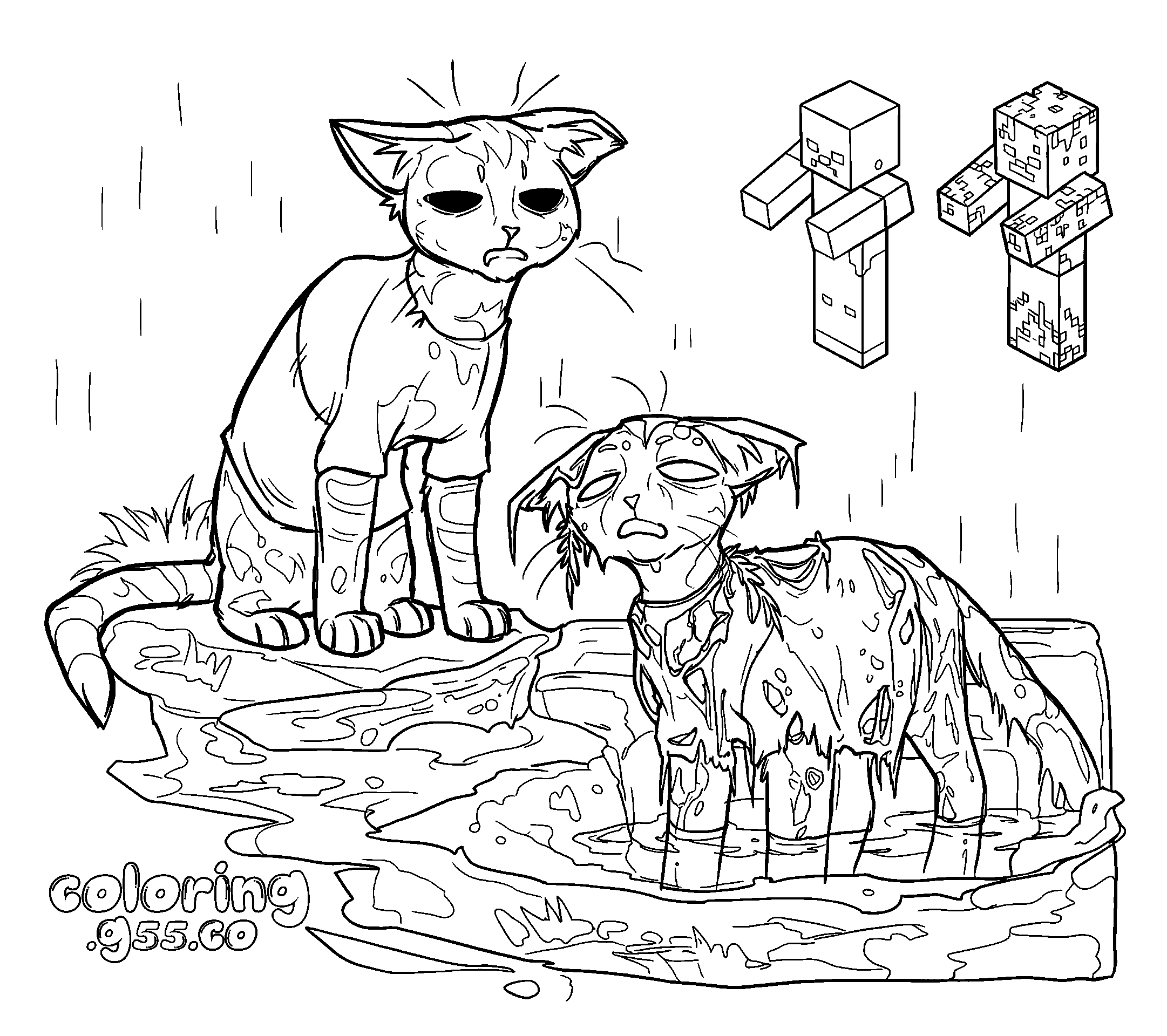 minecraft zombie cats line art