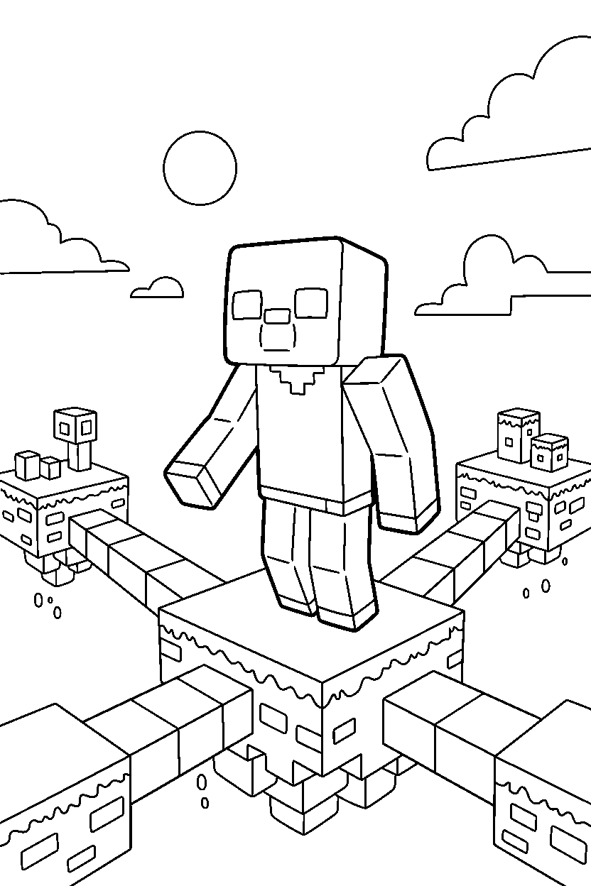 minecraft zombie looking around curiously in a sky base line art