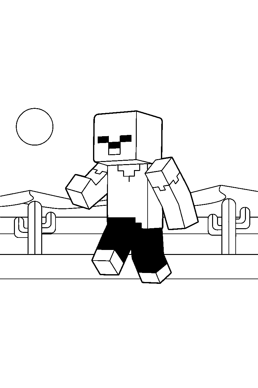 minecraft zombie looking around slowly in a desert line art
