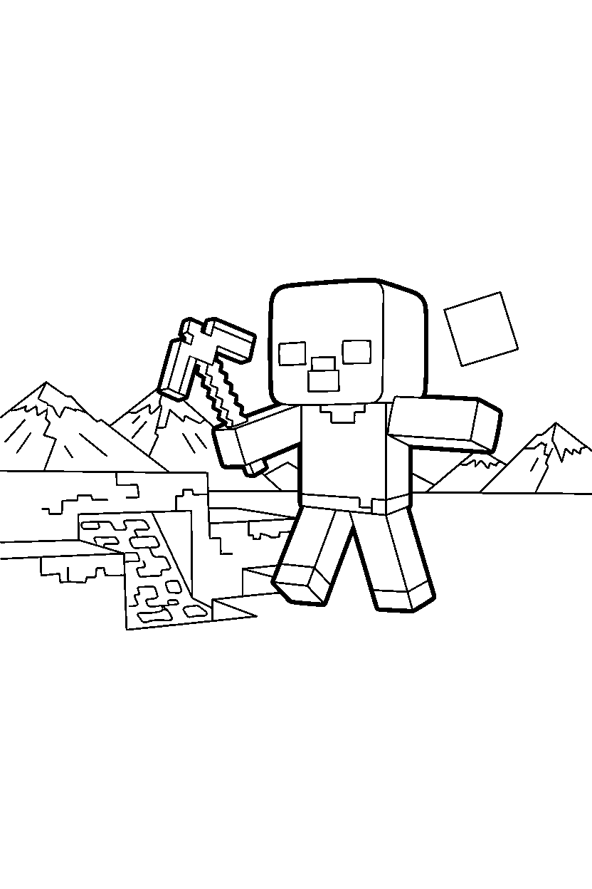 minecraft zombie looking into the distance near a lava cave line art