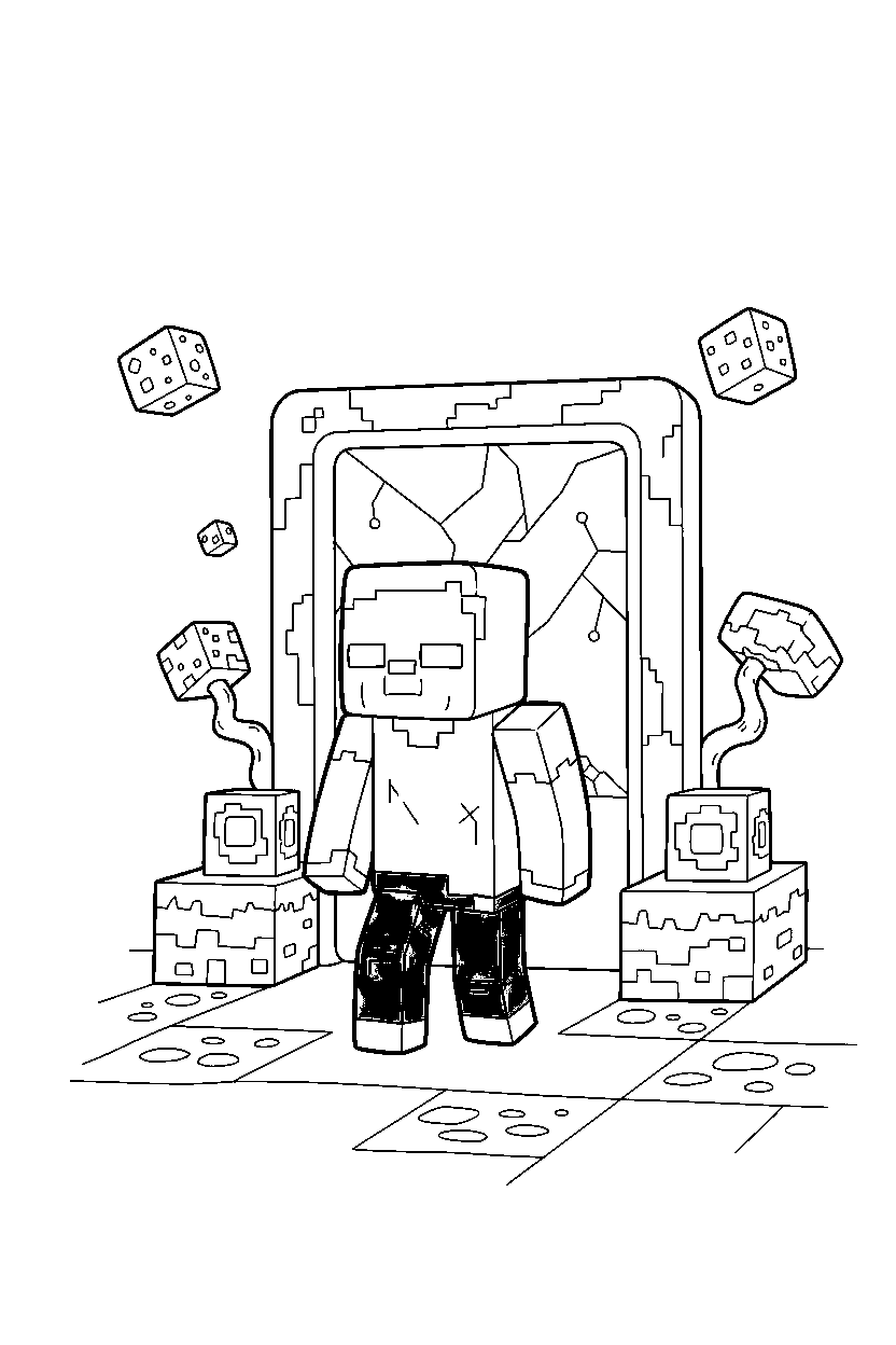 minecraft zombie lurking in silence in the nether line art
