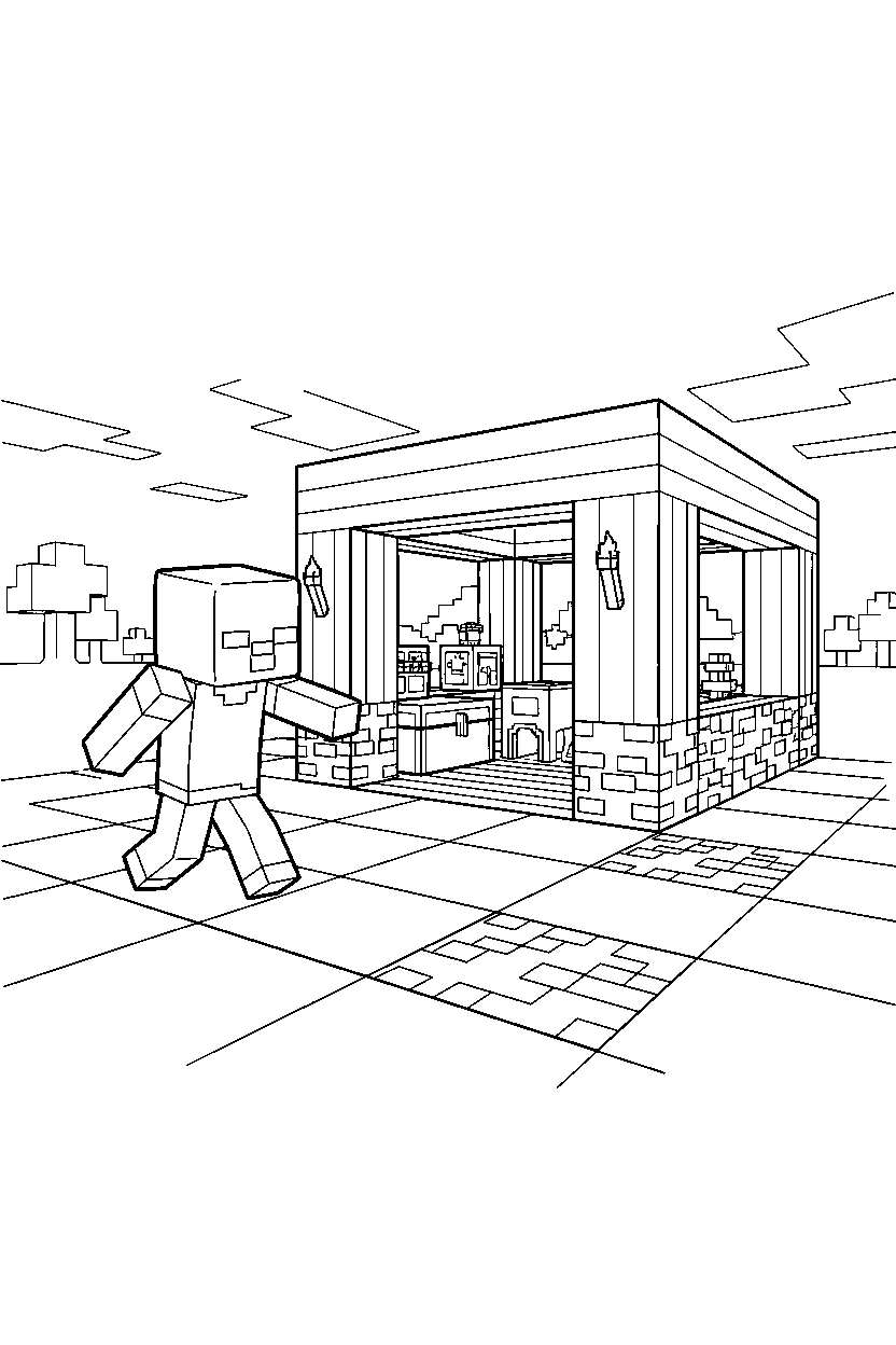 minecraft zombie moving slowly in a survival base line art