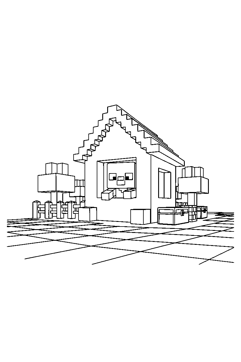 minecraft zombie observing carefully in a survival base line art