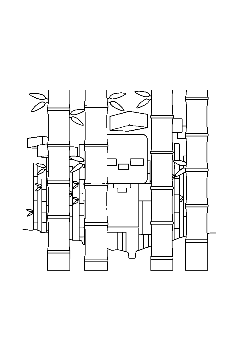 minecraft zombie observing from a distance in a bamboo jungle line art