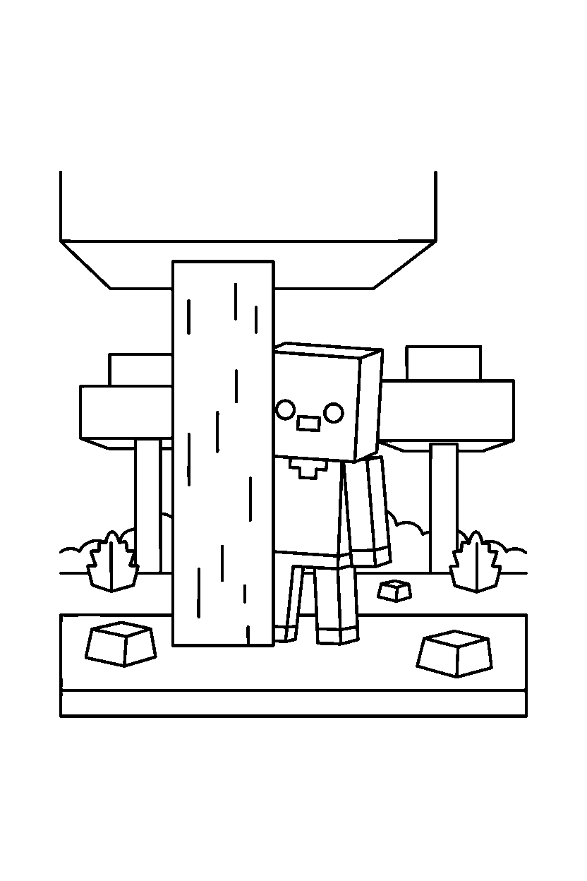 minecraft zombie observing from a distance in a forest line art