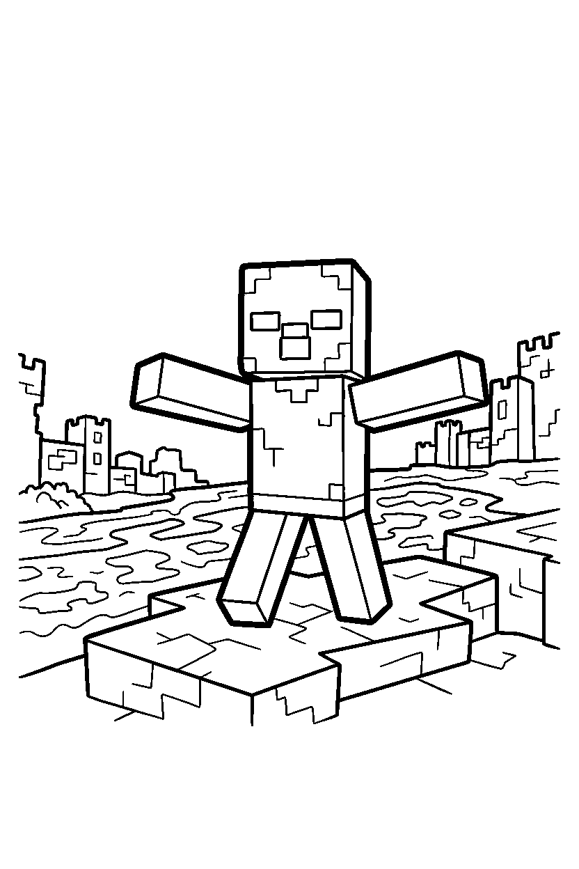 minecraft zombie observing from a distance in the nether line art