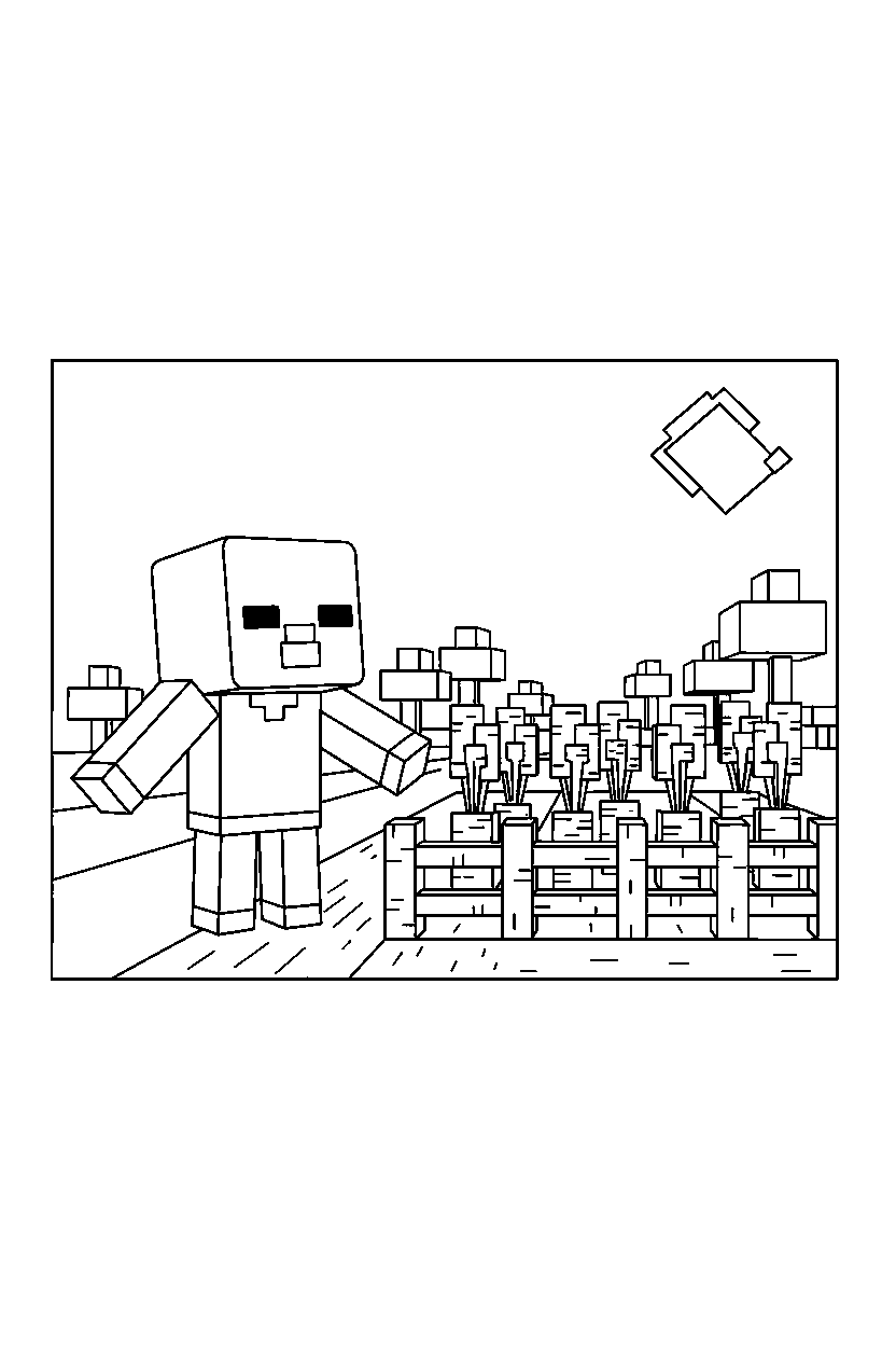 minecraft zombie observing in carrot farm line art
