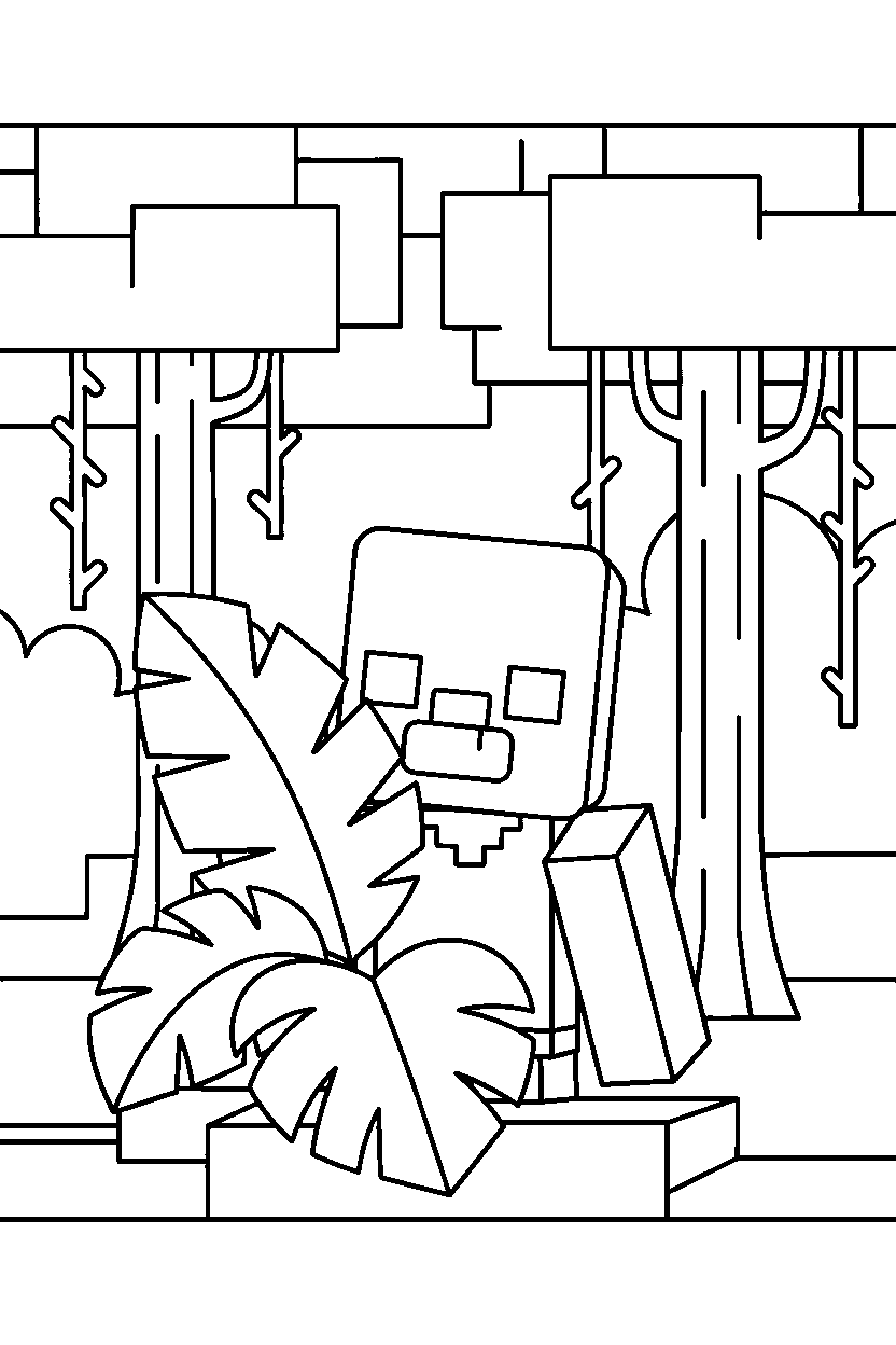 minecraft zombie observing in jungle line art