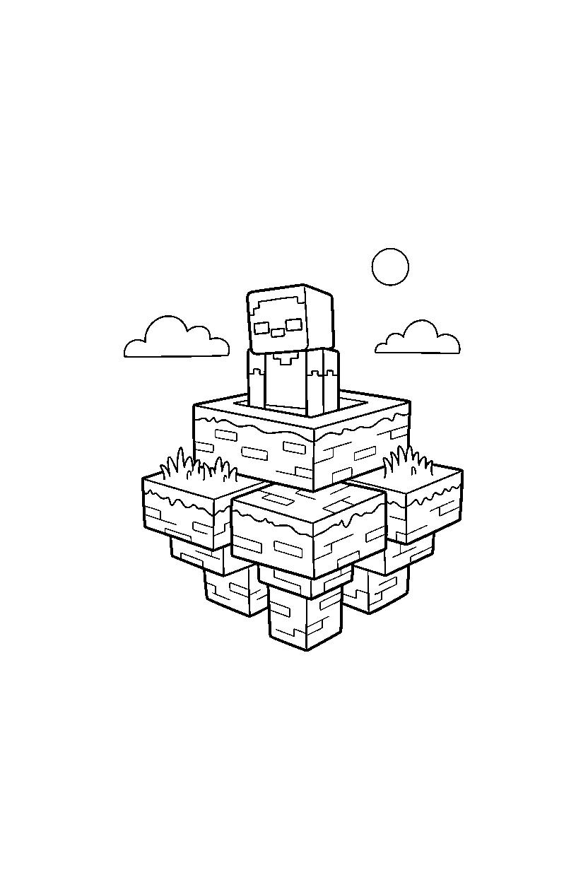 minecraft zombie observing silently in a sky base line art