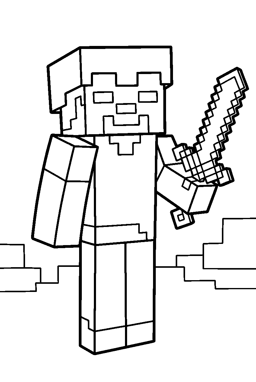 minecraft zombie pigman holding a golden sword line art