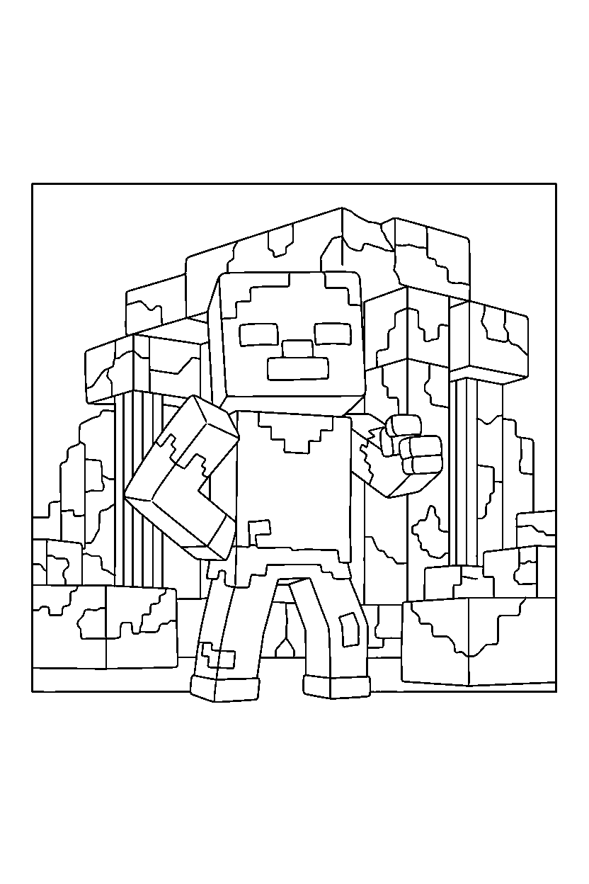 minecraft zombie posing in ancient ruin line art
