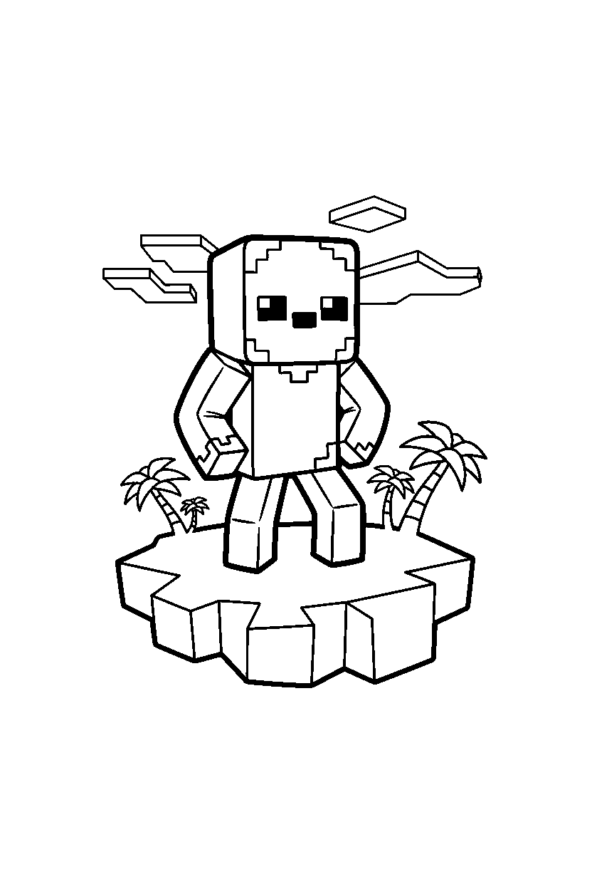 minecraft zombie posing on island line art