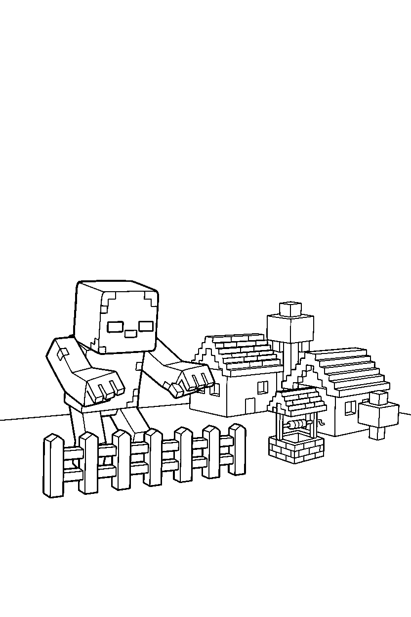 minecraft zombie reaching in village line art