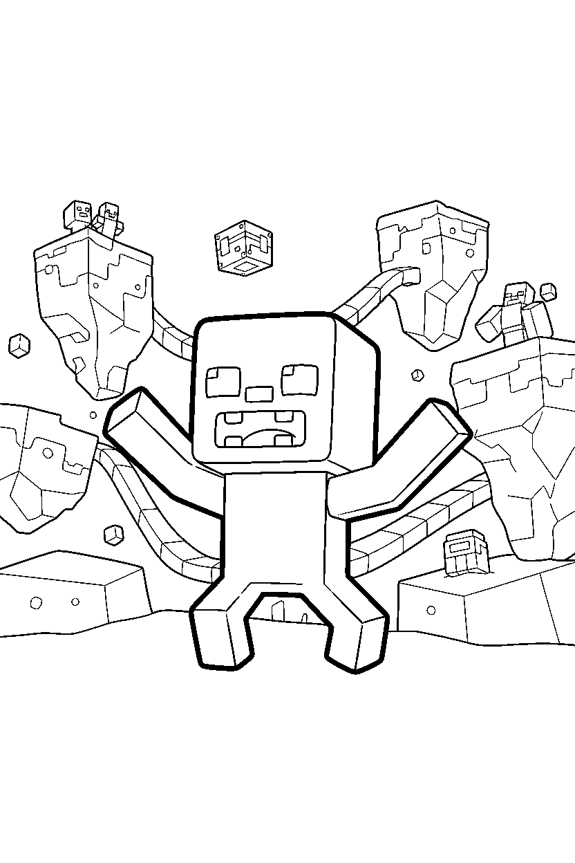 minecraft zombie roaring playfully in the end dimension line art