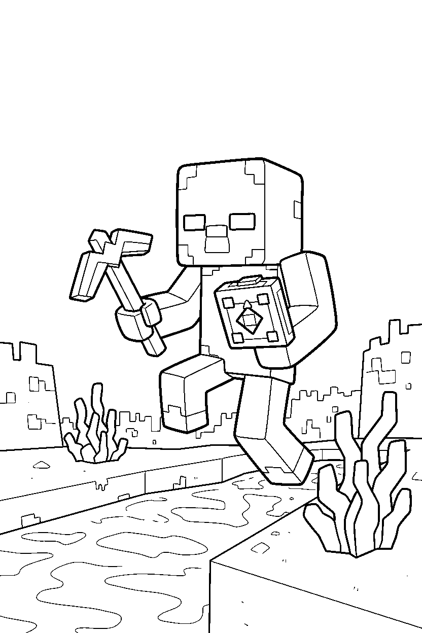 minecraft zombie searching carefully in the nether line art