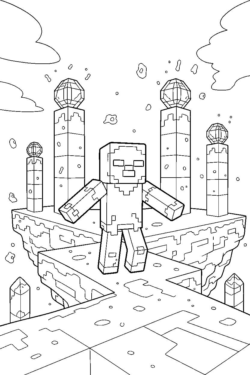 minecraft zombie searching for a player in the end dimension line art