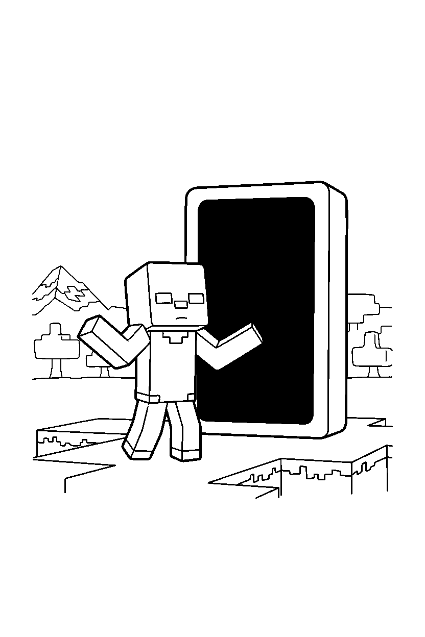 minecraft zombie searching for a player near a portal line art