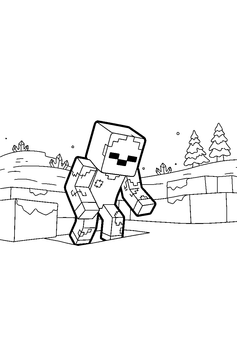 minecraft zombie searching quietly in snowy tundra line art