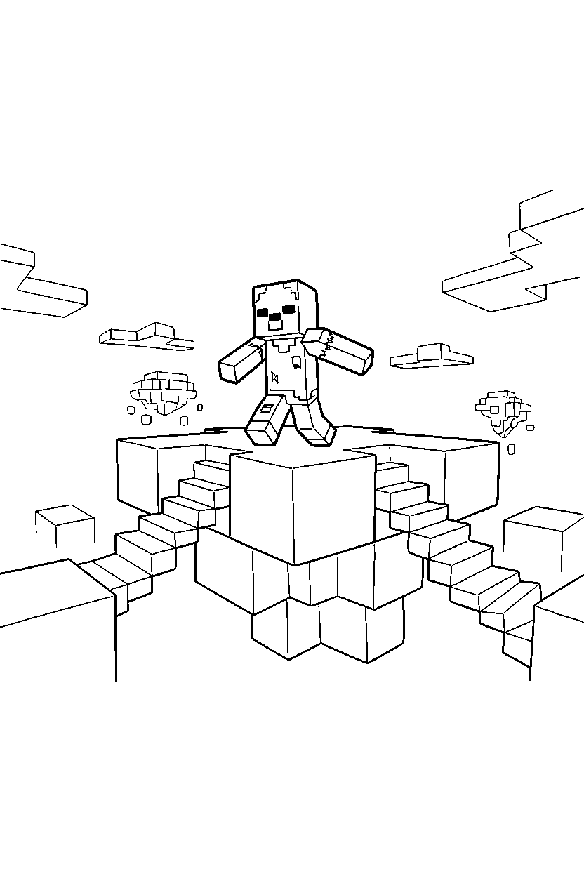 minecraft zombie shuffling forward in a sky base line art