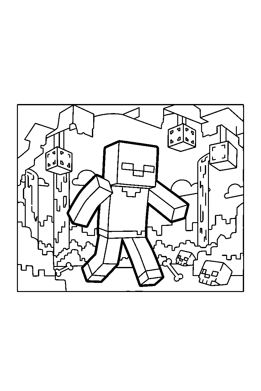 minecraft zombie shuffling slowly in the nether line art