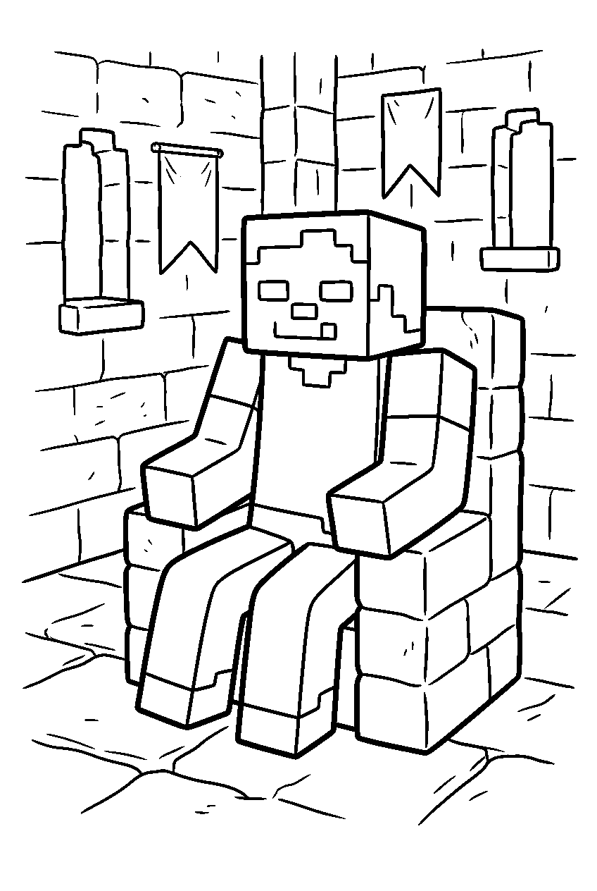 minecraft zombie sitting in castle line art