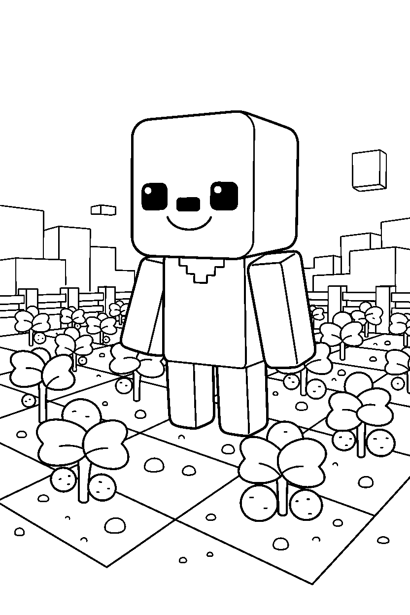 minecraft zombie smiling in potato farm line art