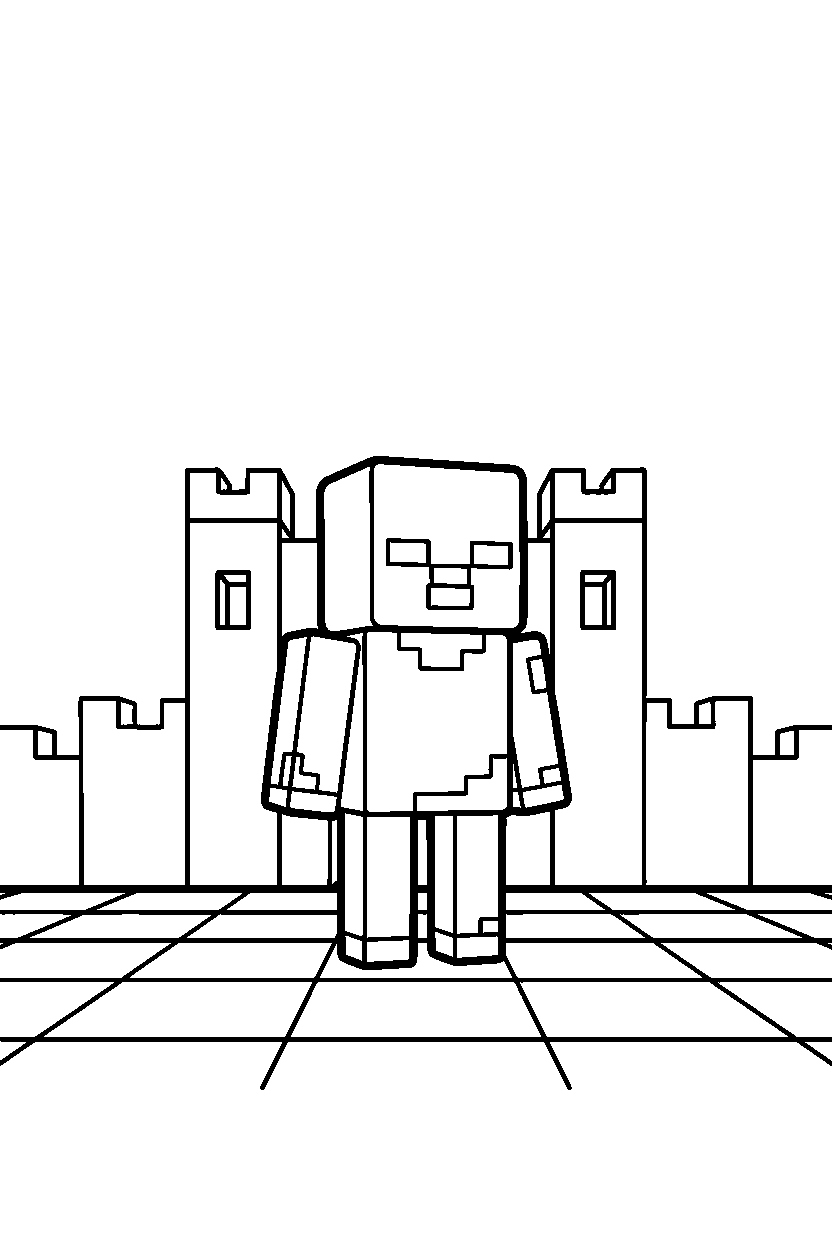 minecraft zombie standing calmly in a castle base line art