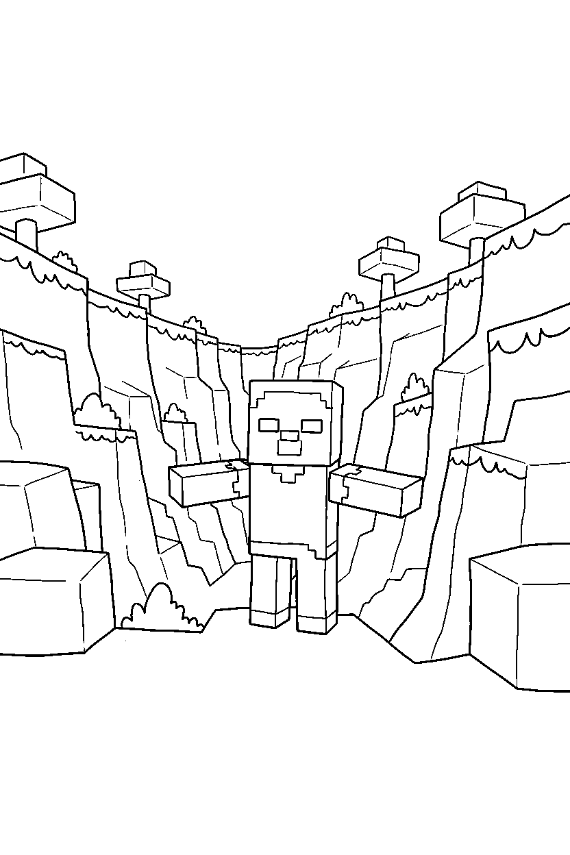 minecraft zombie standing calmly in ravine line art