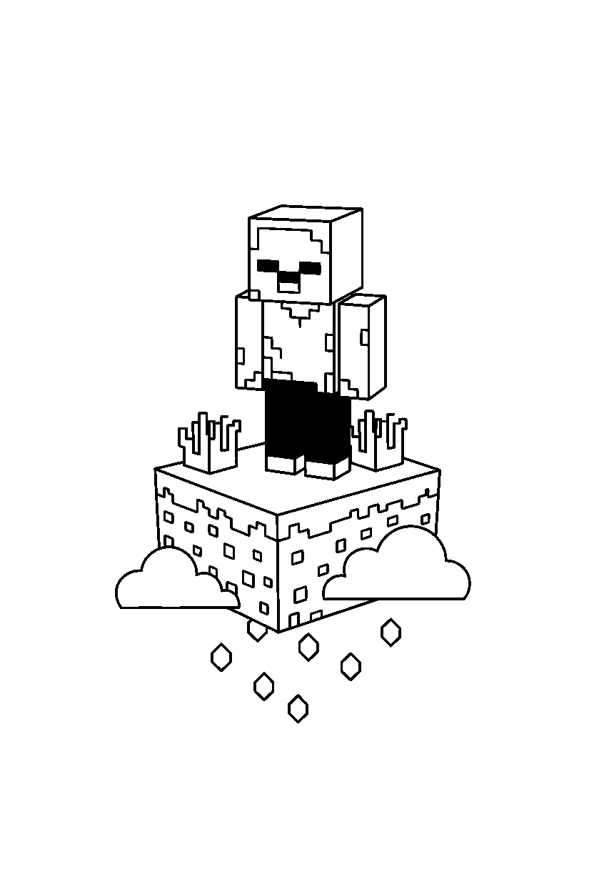 minecraft zombie standing calmly on floating island line art