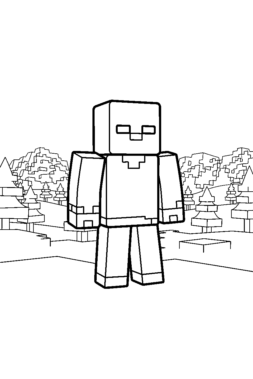 minecraft zombie standing in snowy field line art