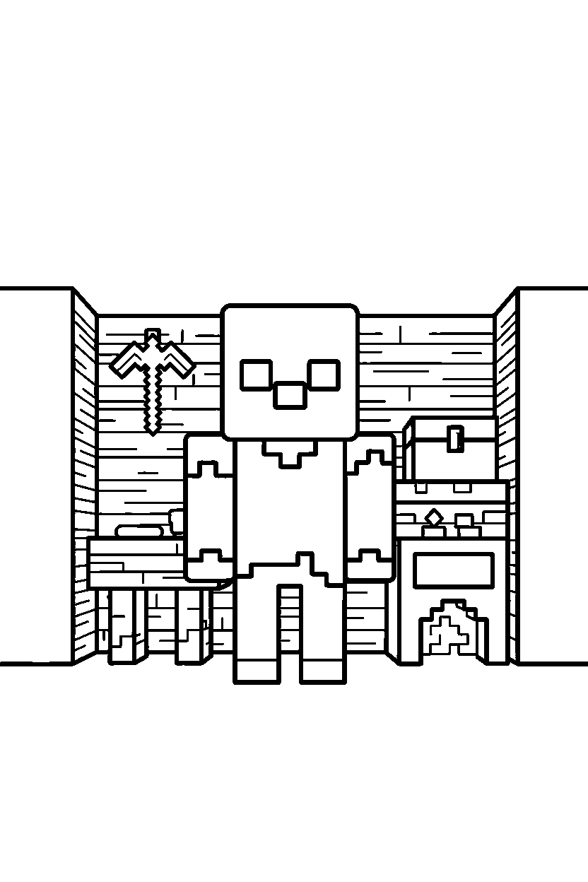 minecraft zombie standing motionless in a survival base line art