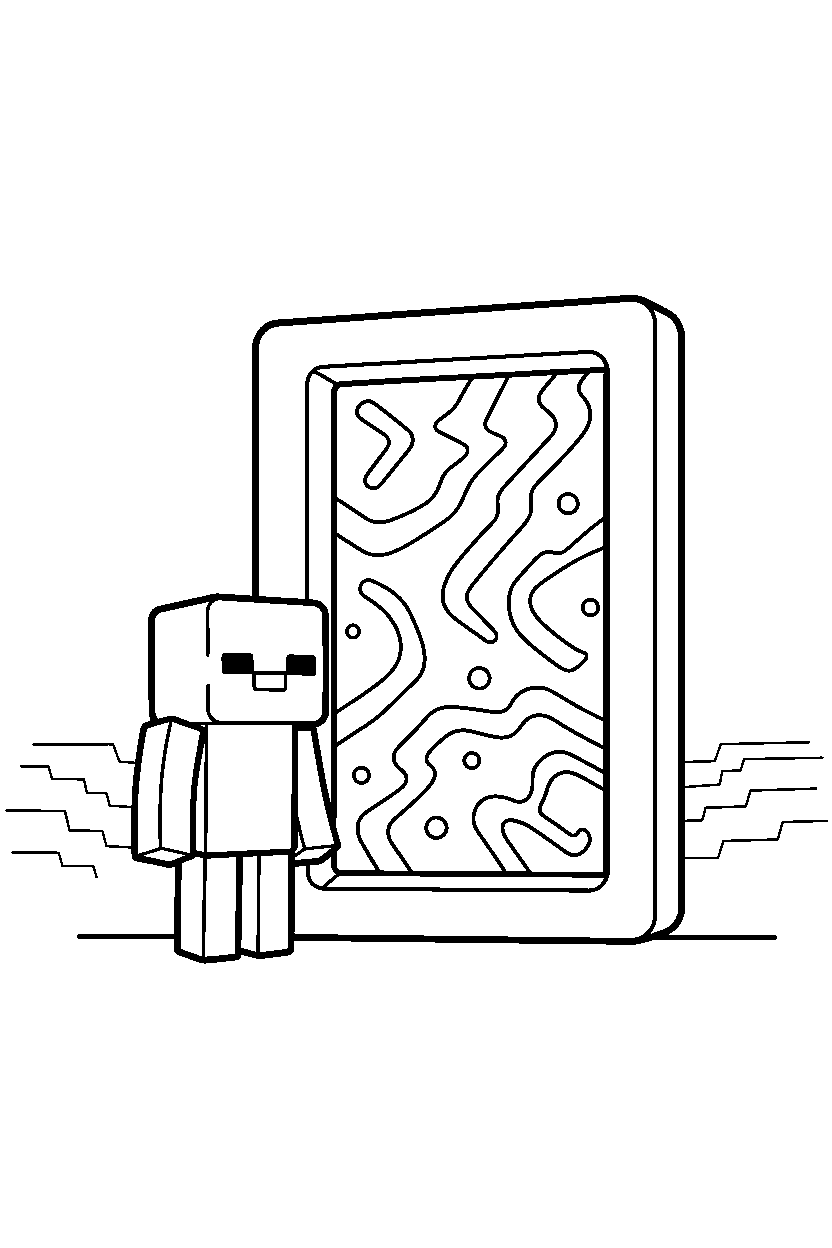 minecraft zombie standing near a nether portal line art