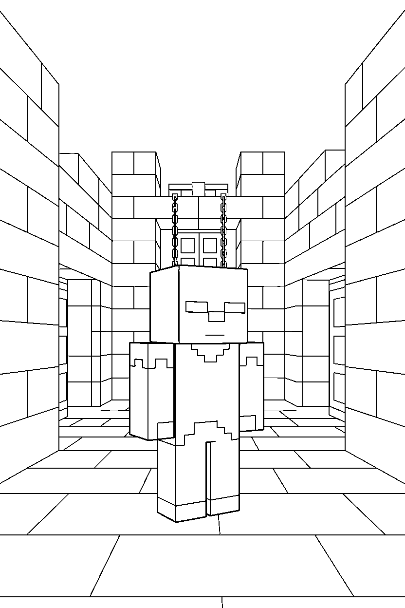 minecraft zombie standing quietly in silence in a castle base line art