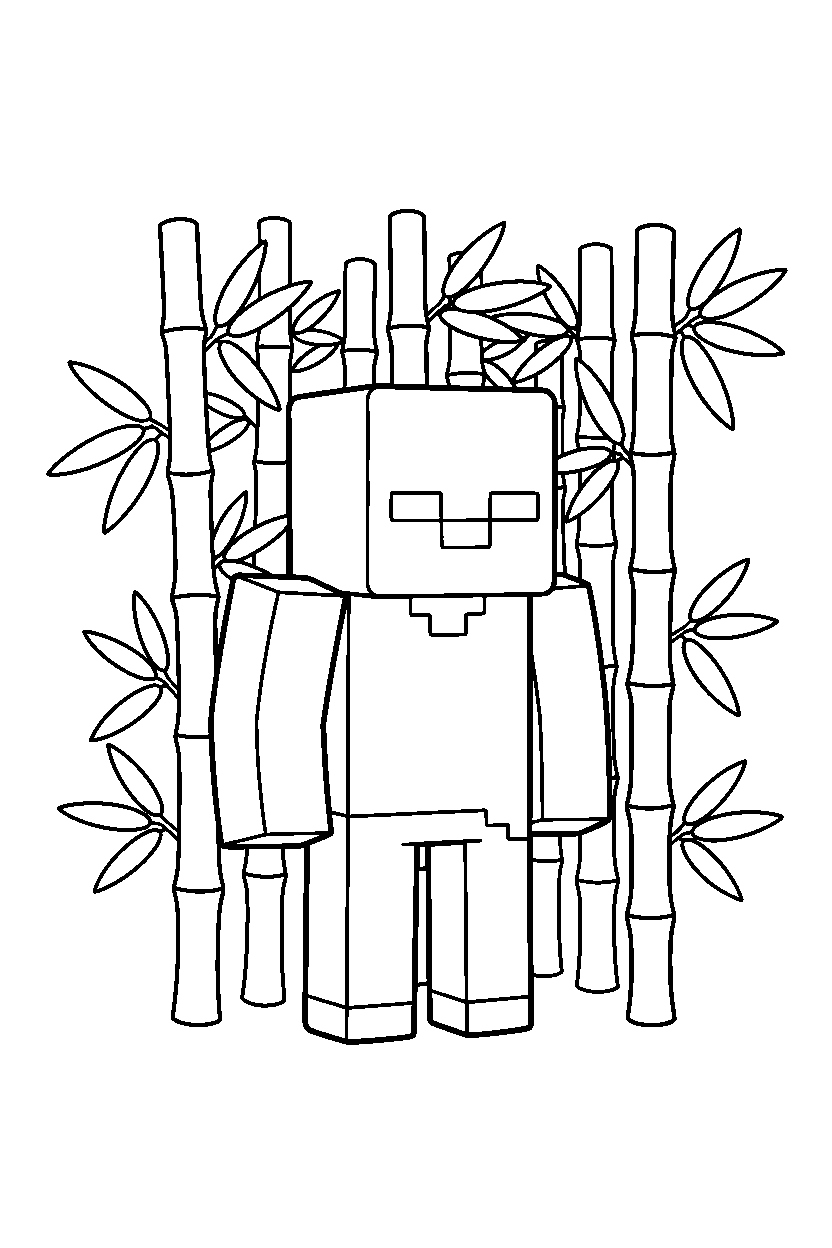 minecraft zombie standing silently in a bamboo jungle line art