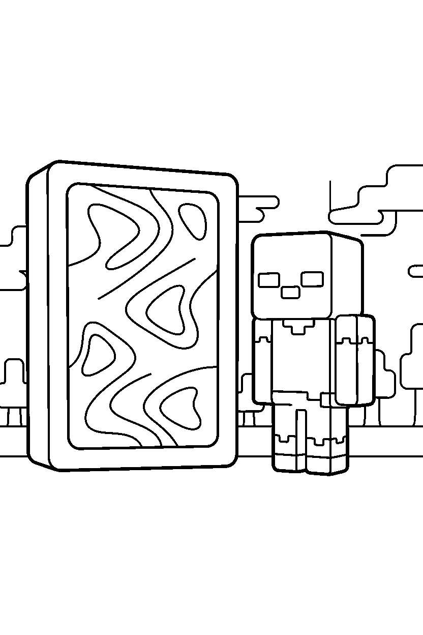 minecraft zombie standing still quietly near a portal line art