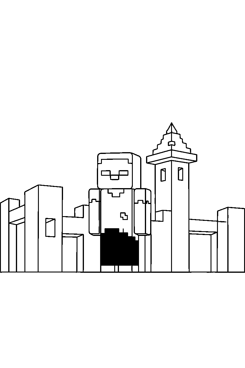 minecraft zombie standing still silently in a castle base line art