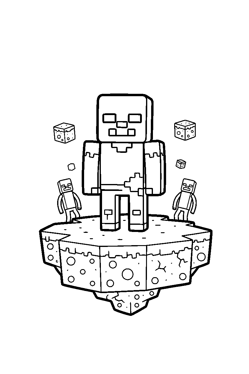 minecraft zombie standing still silently on an end island line art