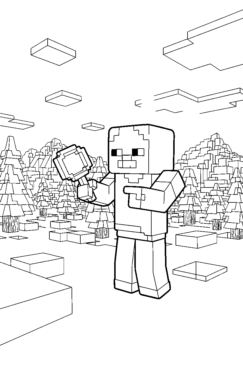 minecraft zombie studying the surroundings in snowy tundra line art