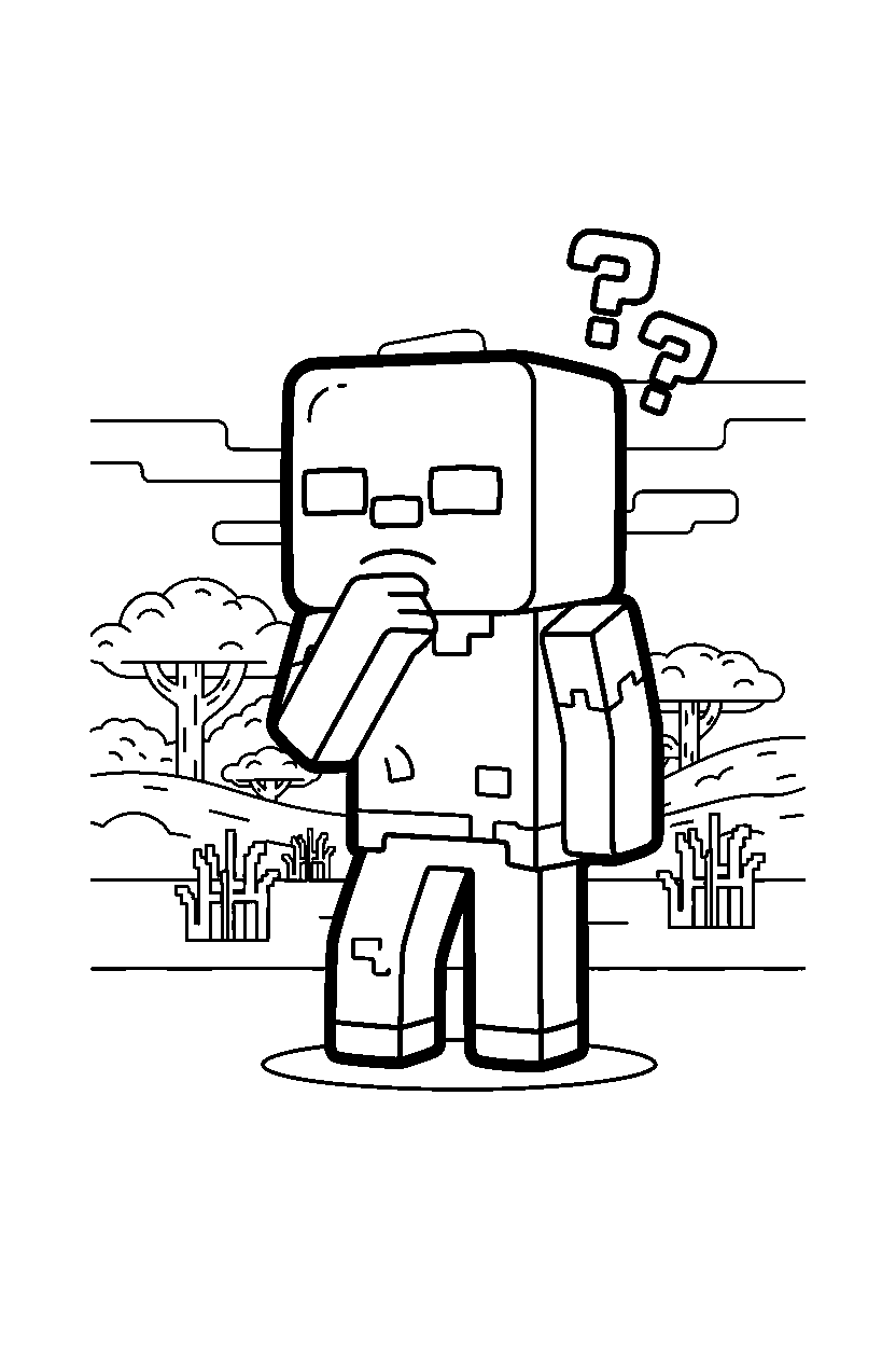 minecraft zombie thinking in savanna line art