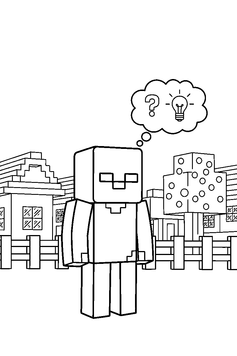 minecraft zombie thinking in village line art
