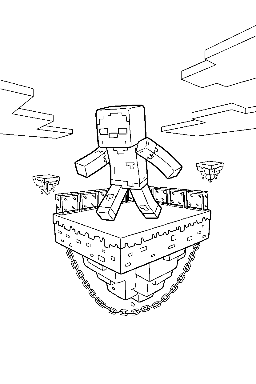 minecraft zombie walking cautiously in a sky base line art