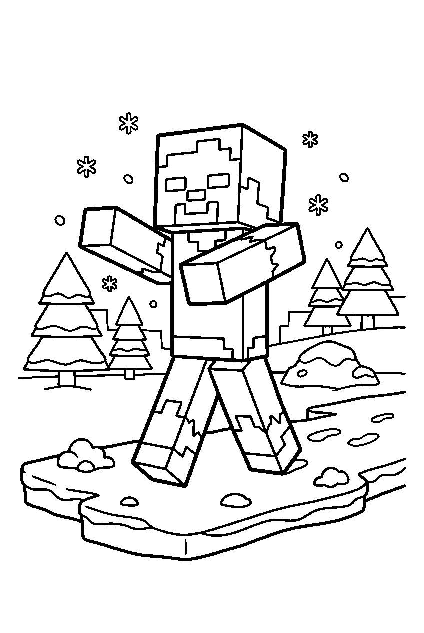 minecraft zombie walking in snowy biome line art