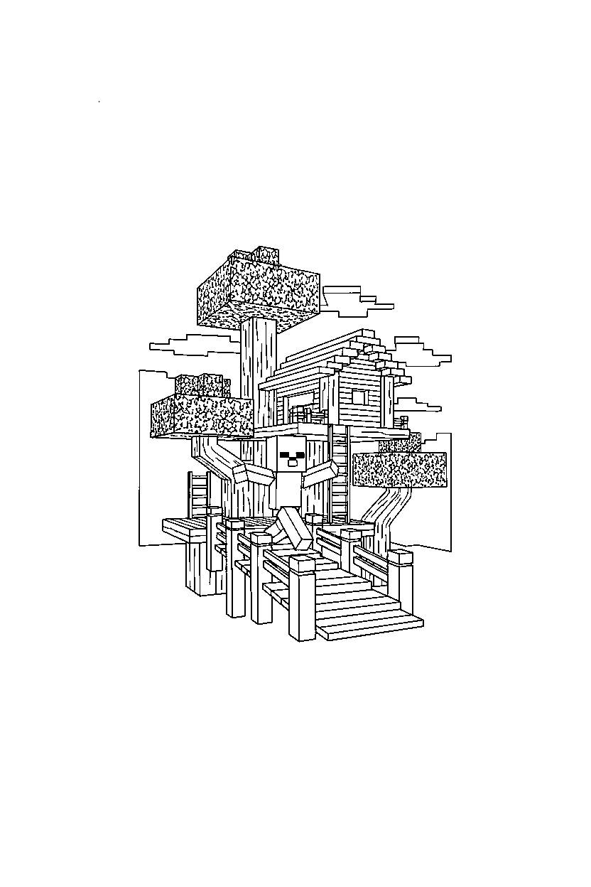 minecraft zombie walking in treehouse line art