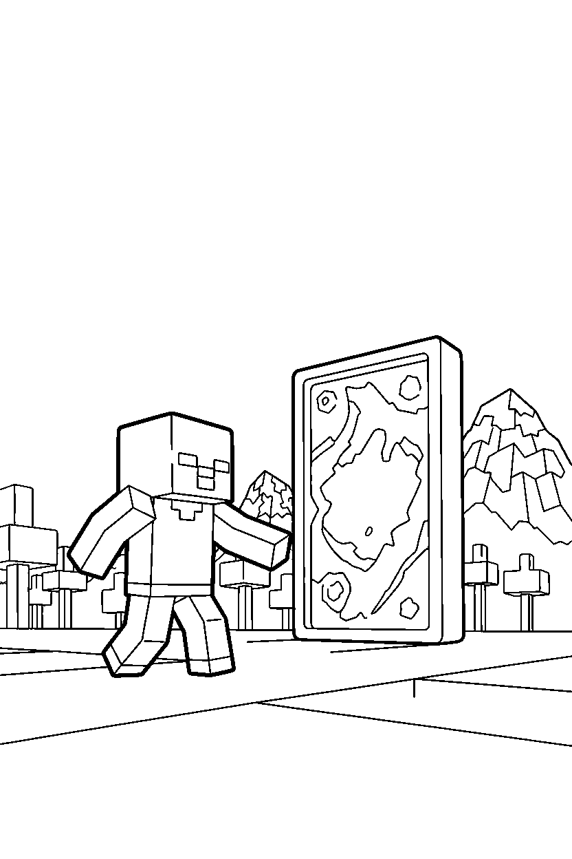 minecraft zombie wandering aimlessly near a portal line art