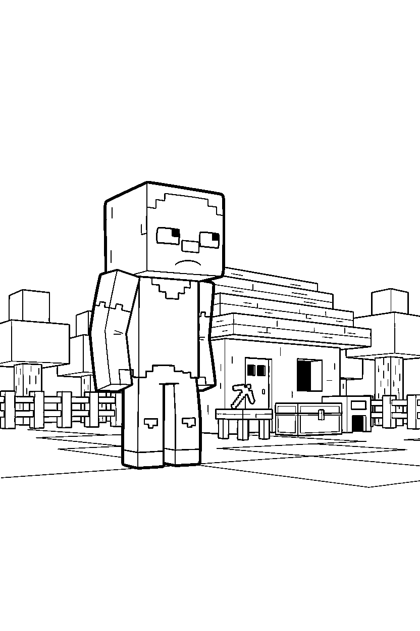 minecraft zombie watching attentively in a survival base line art