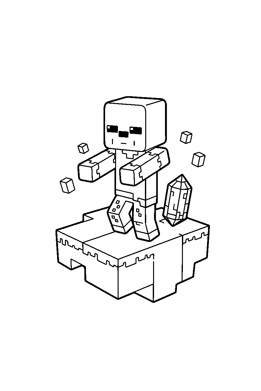 minecraft zombie watching attentively on an end island line art