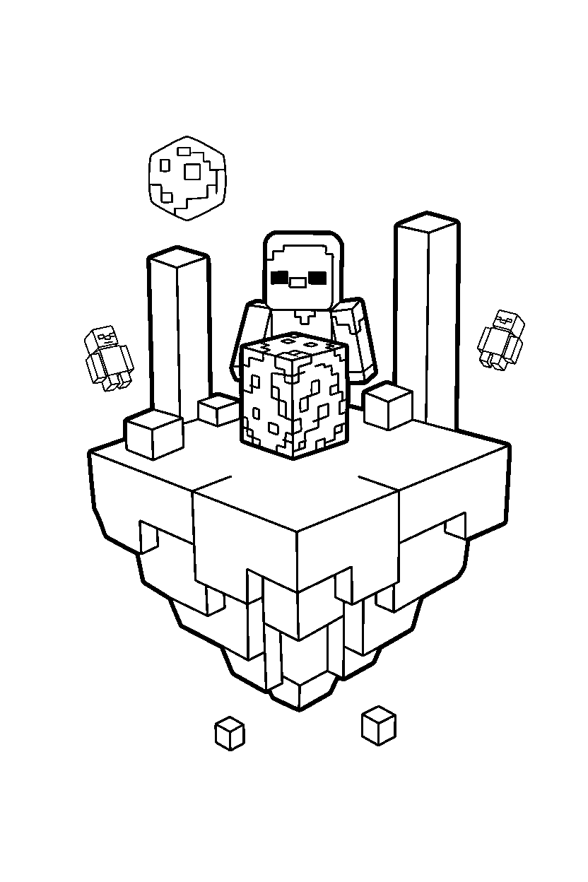 minecraft zombie watching from afar on an end island line art