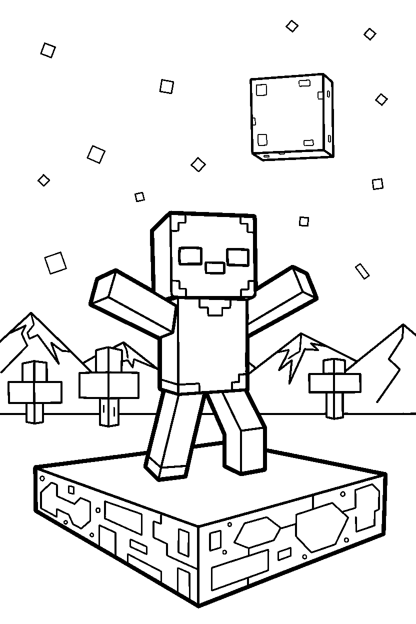 minecraft zombie watching on obsidian platform line art